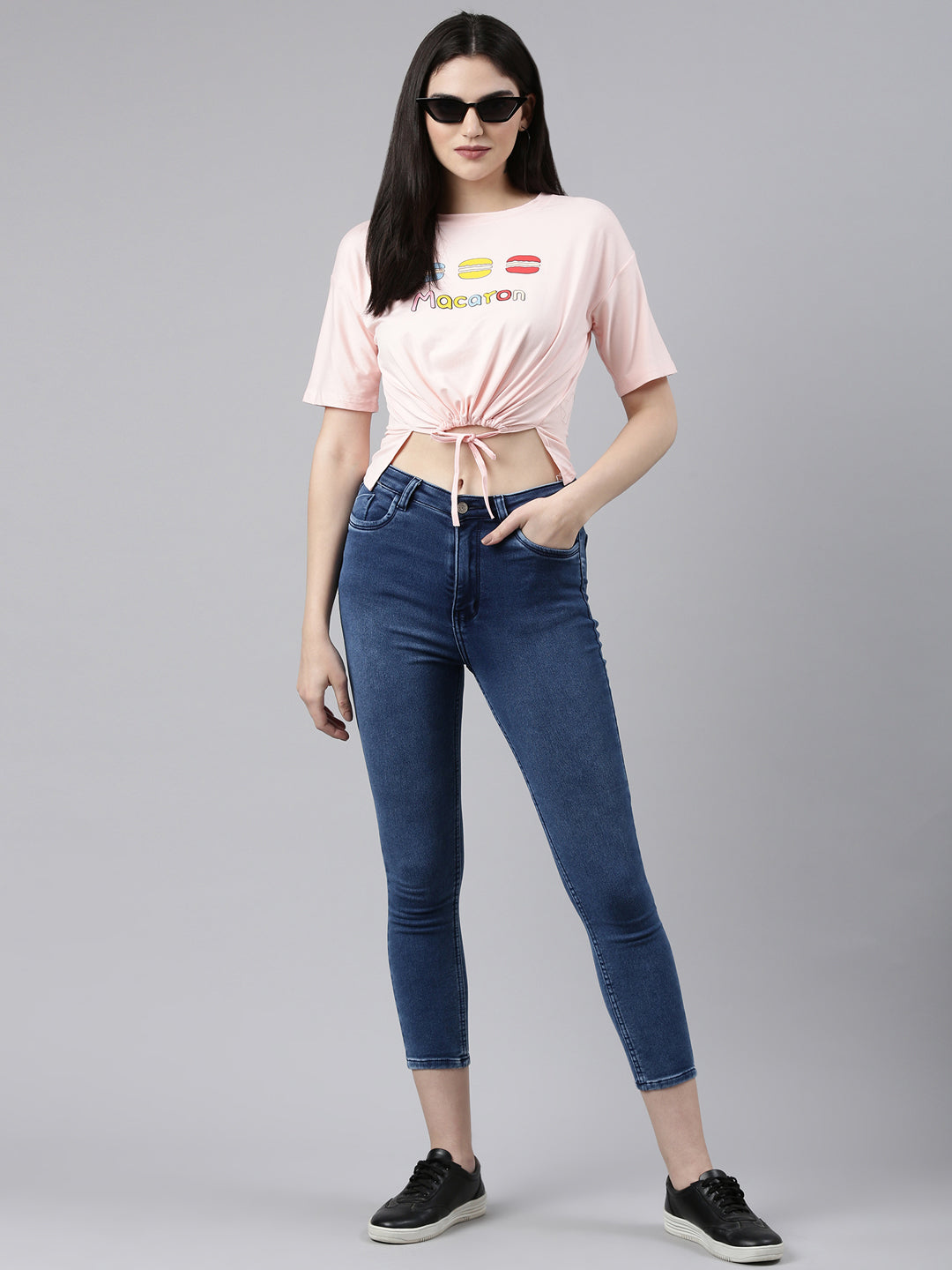 Women's Peach Typography Printed Cotton Crop Top