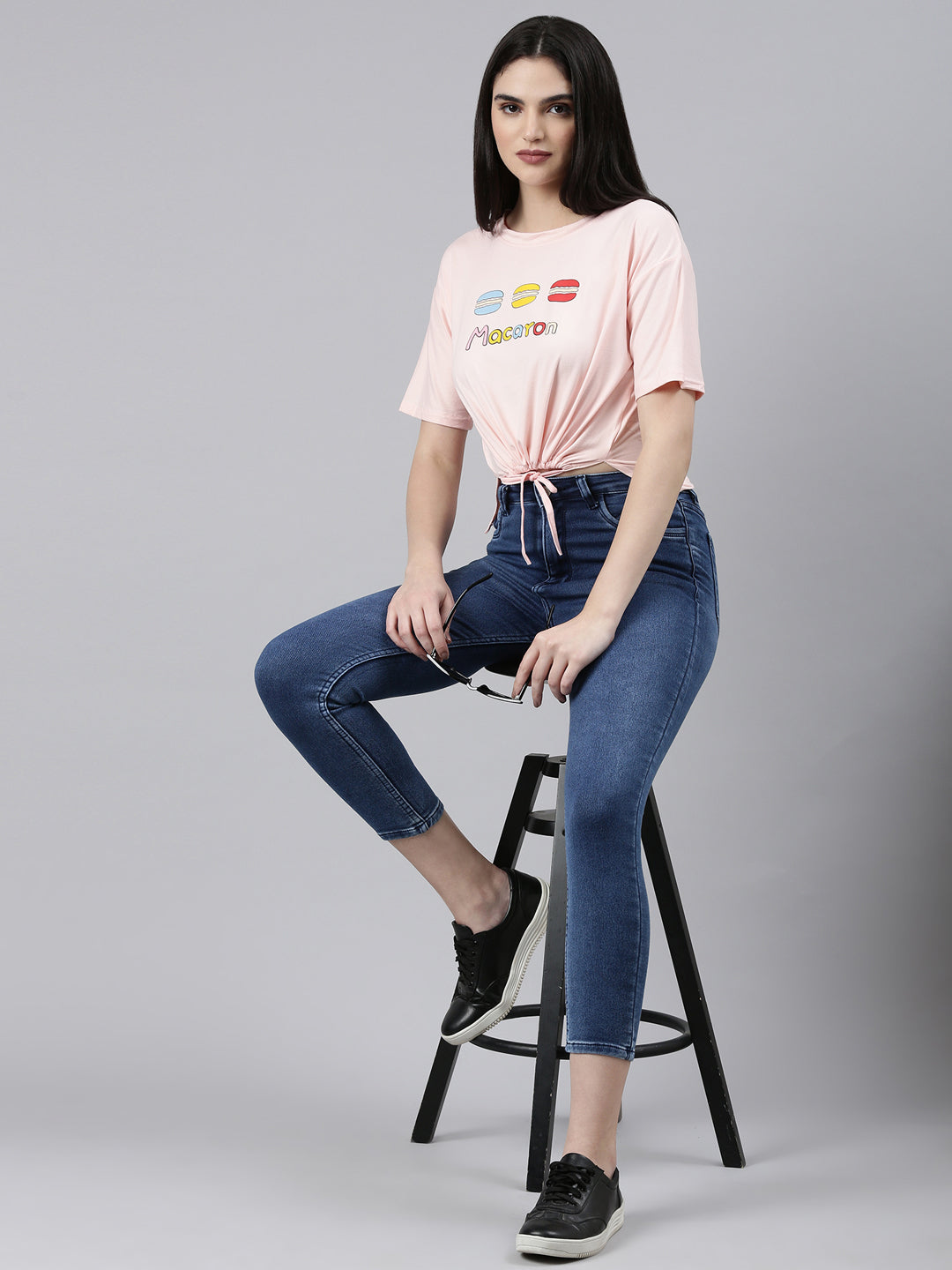 Women's Peach Typography Printed Cotton Crop Top
