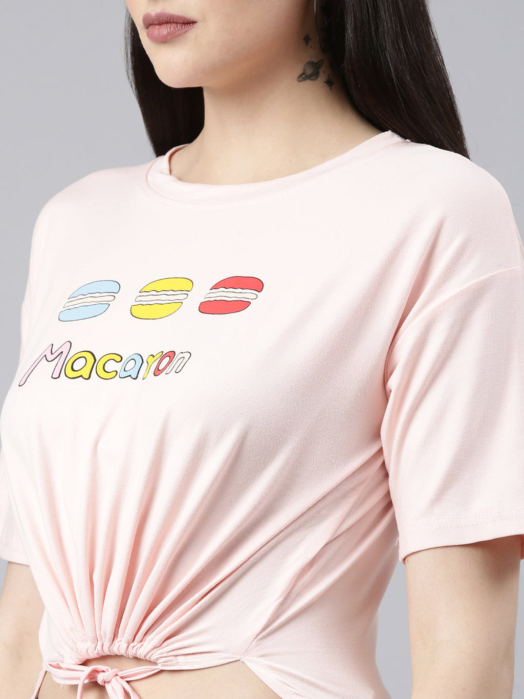 Women's Peach Typography Printed Cotton Crop Top