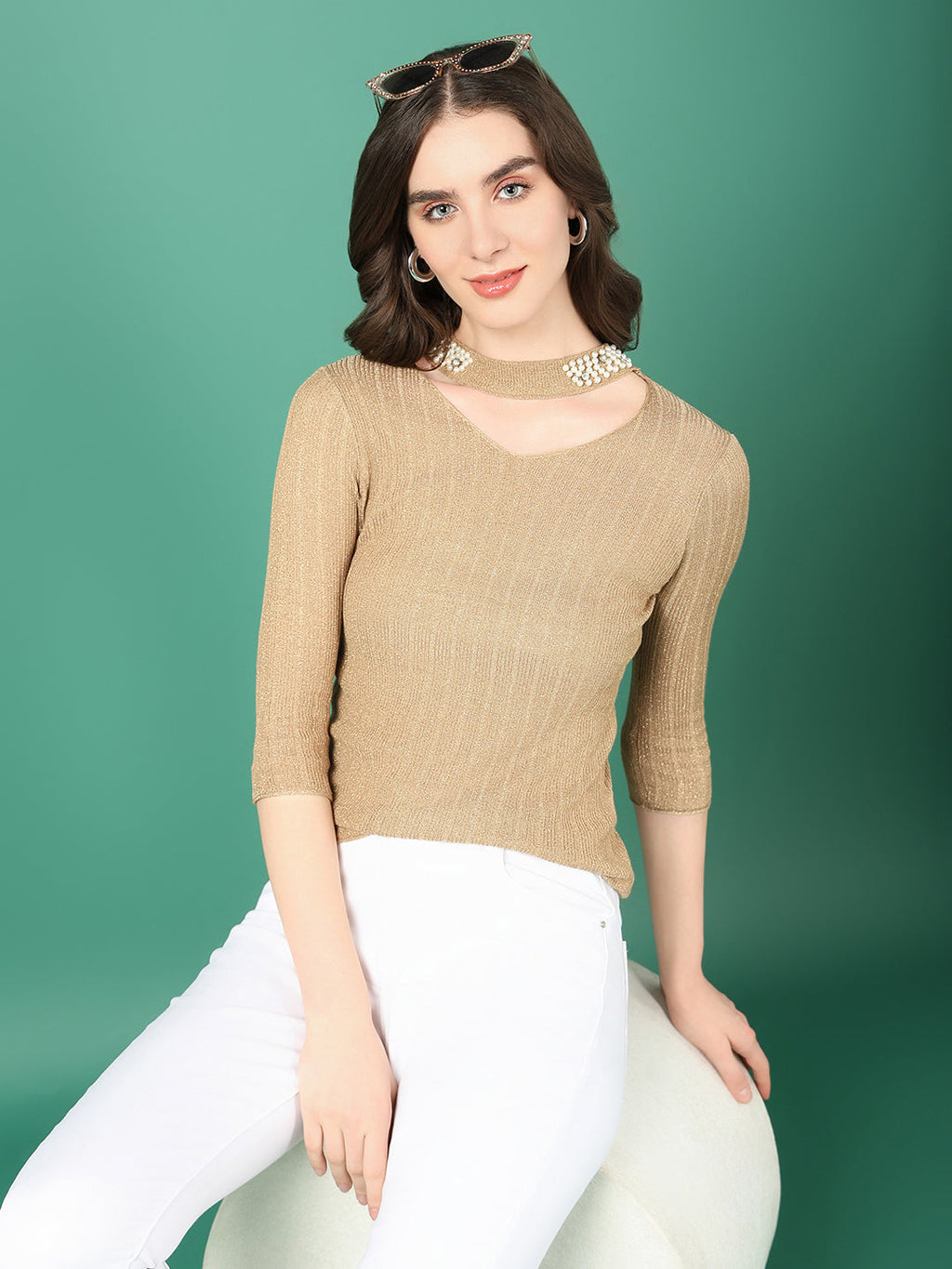 Women's Gold Choker Neck Top