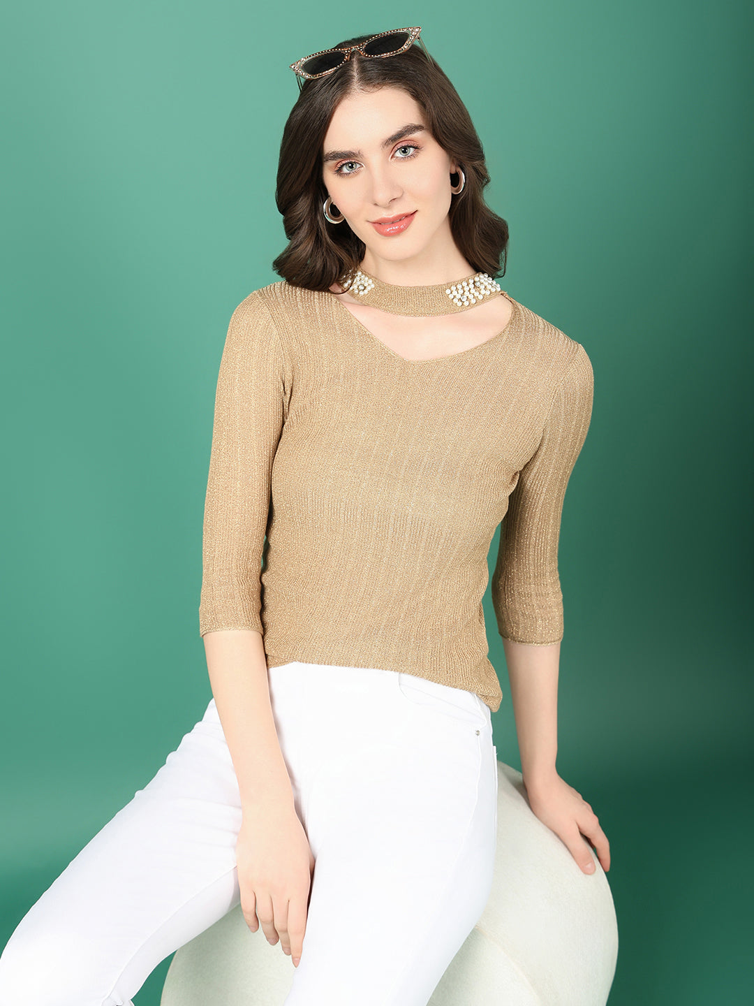 Women's Gold Choker Neck Top