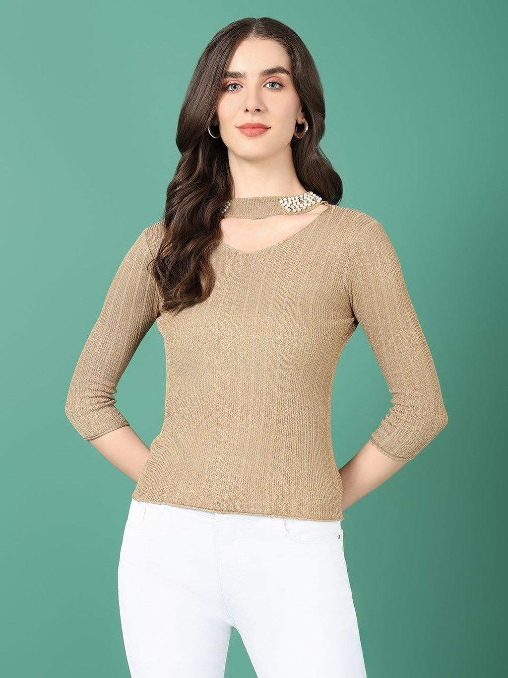 Women's Gold Choker Neck Top