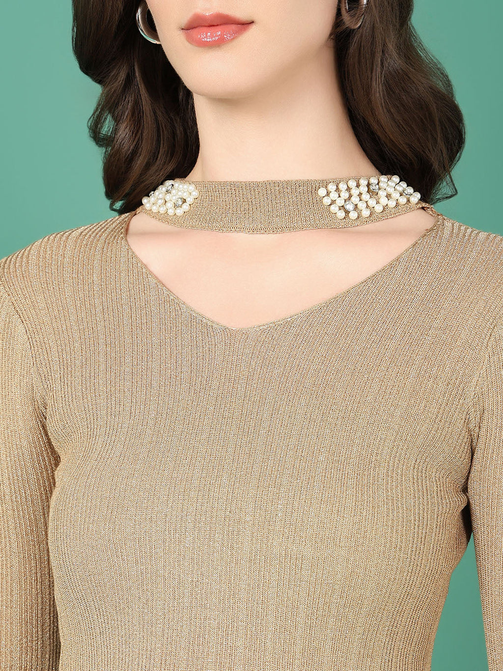 Women's Gold Choker Neck Top