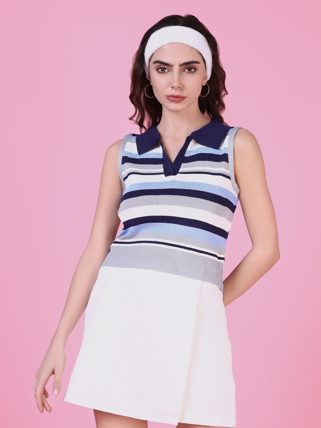 Women's Navy Blue Striped Crop Top