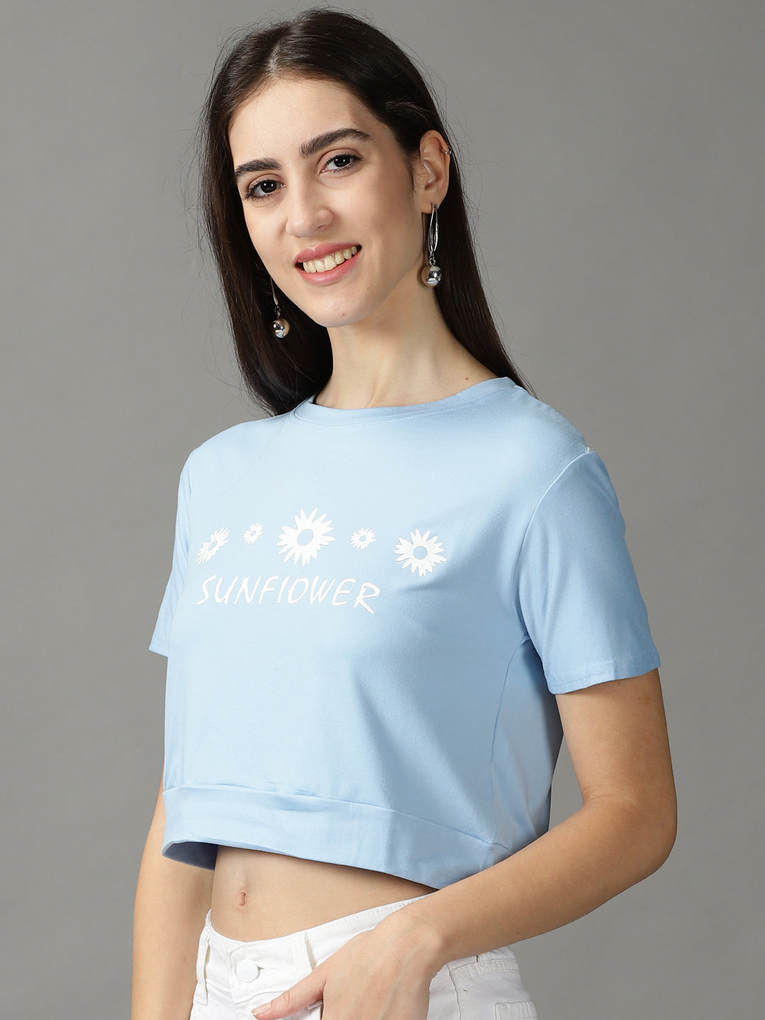 Women's Blue Floral Printed Crop Top