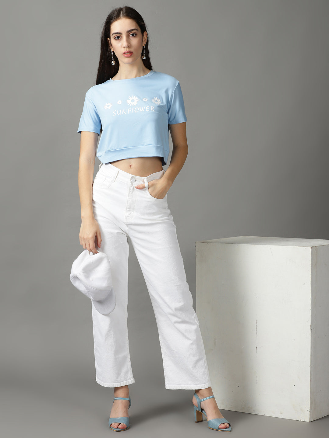Women's Blue Floral Printed Crop Top