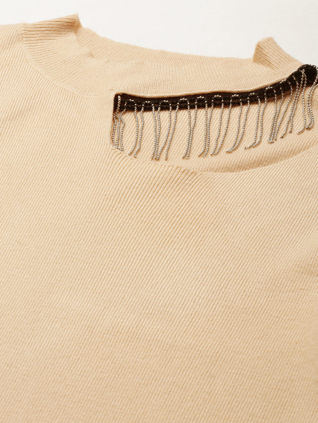 Women's Tan Round Neck Cut Outs Top