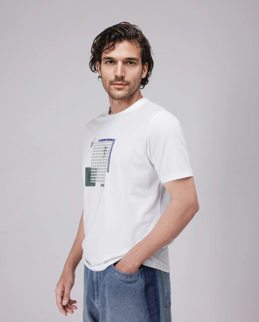 Rare Rabbit Men's Toid White Cotton Blend Graphic Print Regular Fit Half Sleeve Crew Neck T-Shirt