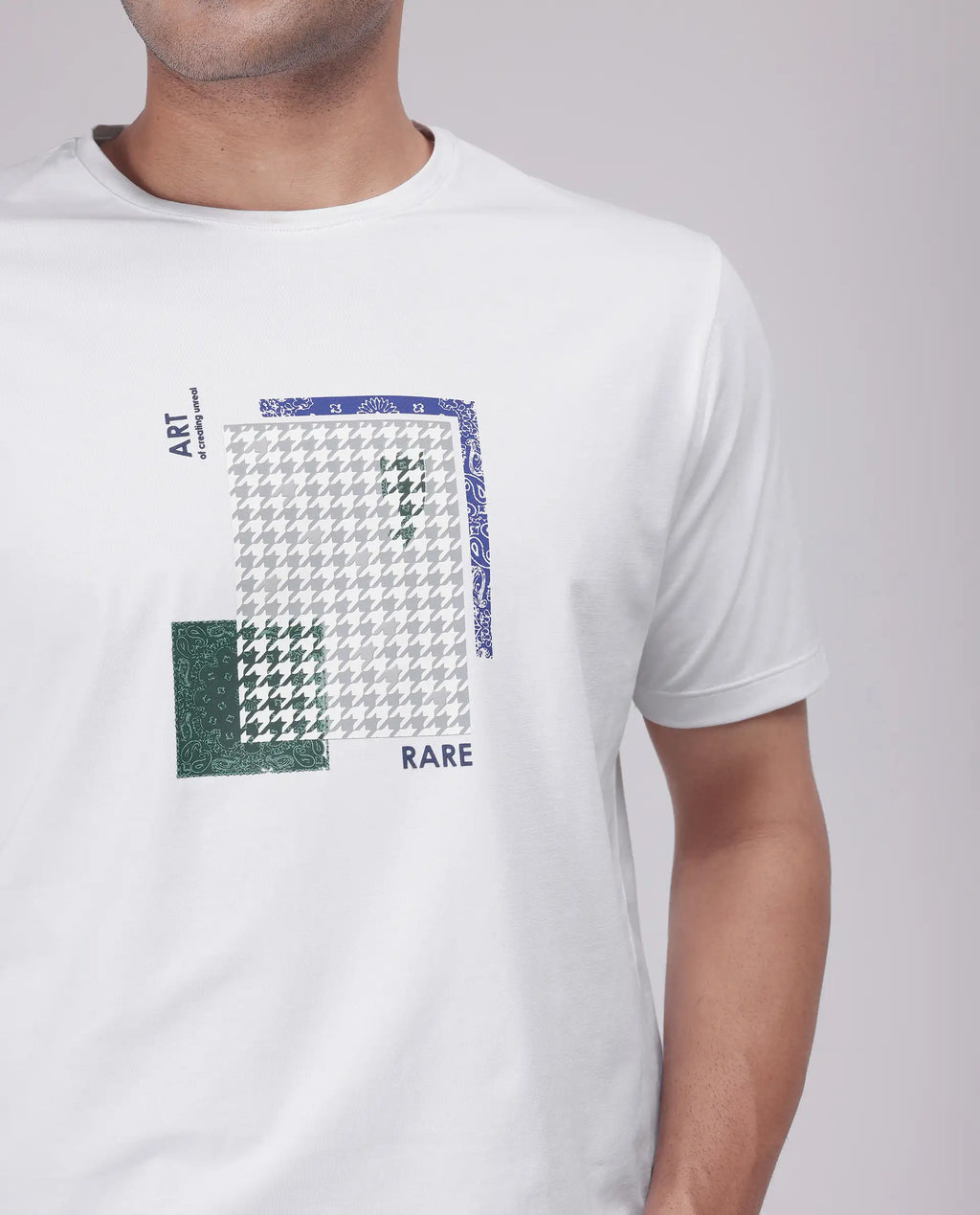 Rare Rabbit Men's Toid White Cotton Blend Graphic Print Regular Fit Half Sleeve Crew Neck T-Shirt