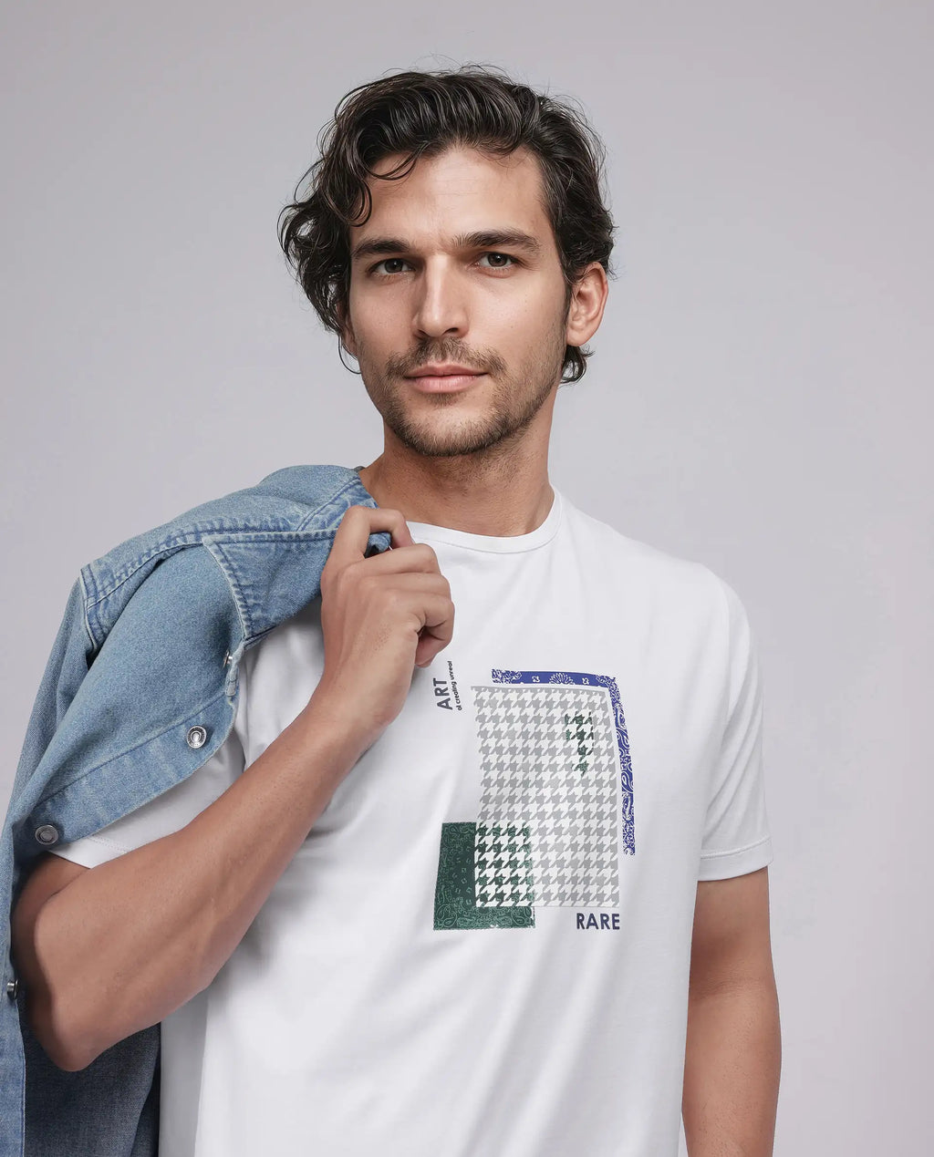 Rare Rabbit Men's Toid White Cotton Blend Graphic Print Regular Fit Half Sleeve Crew Neck T-Shirt
