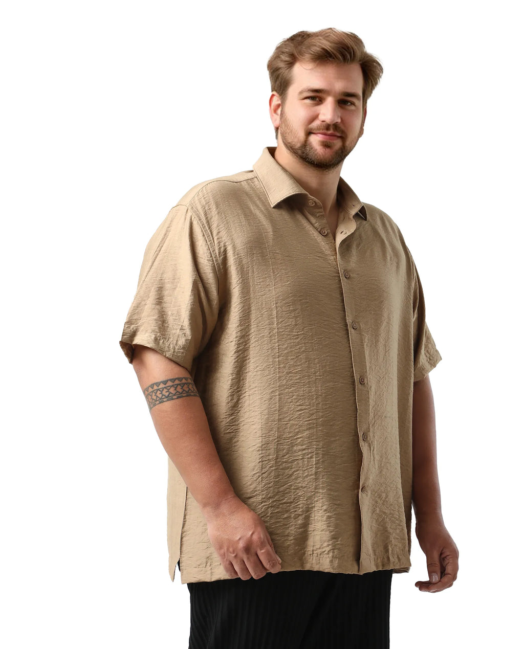 Rare Rabbit Men Torin Big Pastel Brown Viscose Blend Fabric Half Sleeve Spread Collar Button Closure Plain Shirt