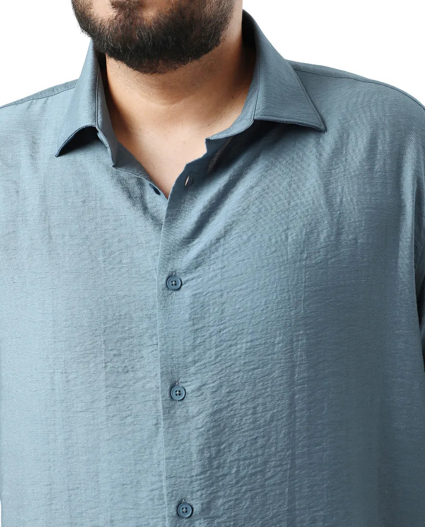 Rare Rabbit Men Torin Big Light Blue Viscose Blend Fabric Half Sleeve Spread Collar Button Closure Plain Shirt