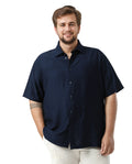Rare Rabbit Men Torin Big Pastel Navy Viscose Blend Fabric Half Sleeve Spread Collar Button Closure Plain Shirt