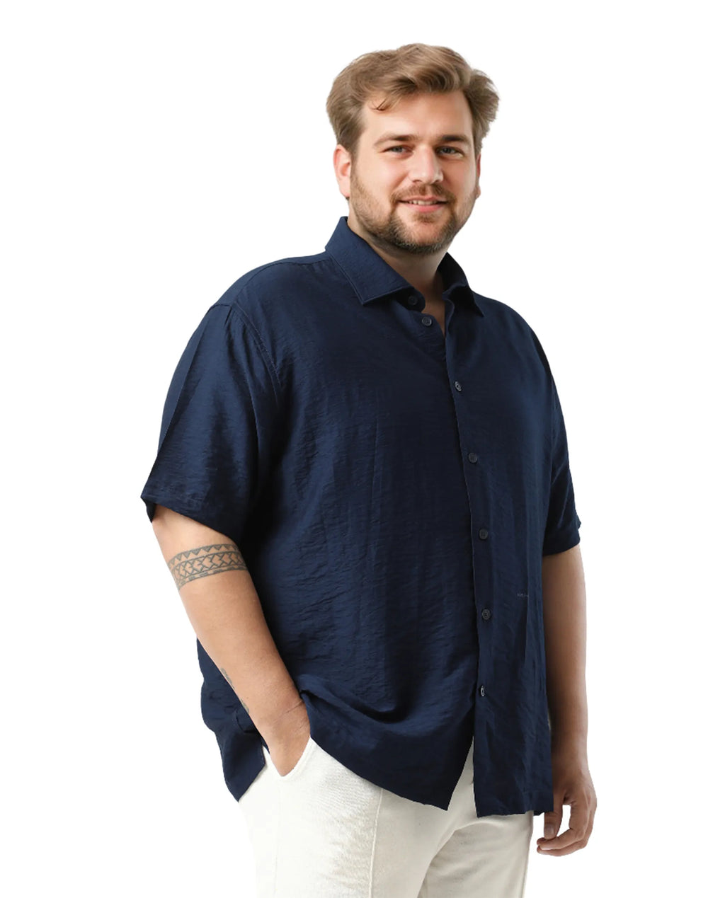 Rare Rabbit Men Torin Big Pastel Navy Viscose Blend Fabric Half Sleeve Spread Collar Button Closure Plain Shirt