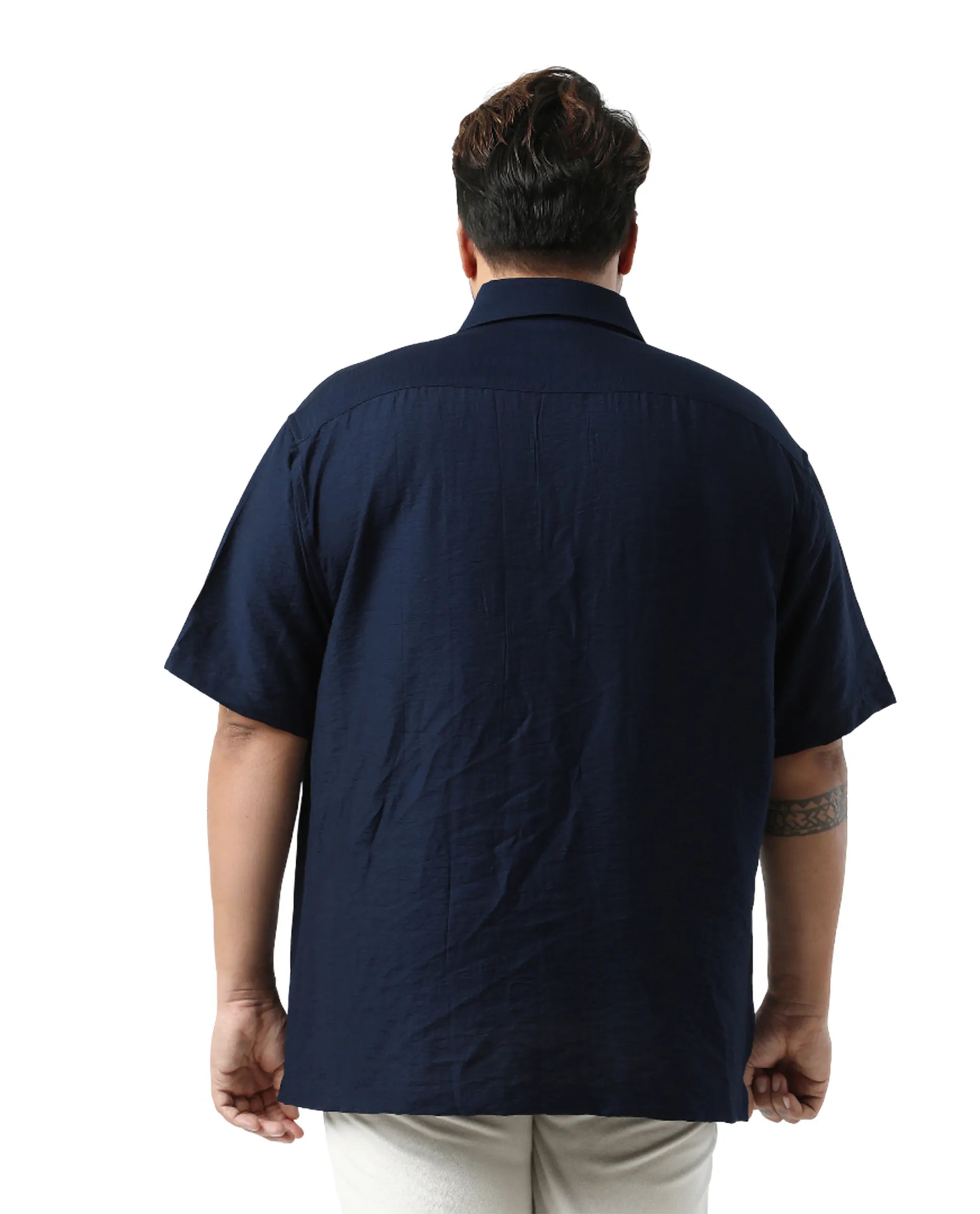 Rare Rabbit Men Torin Big Pastel Navy Viscose Blend Fabric Half Sleeve Spread Collar Button Closure Plain Shirt
