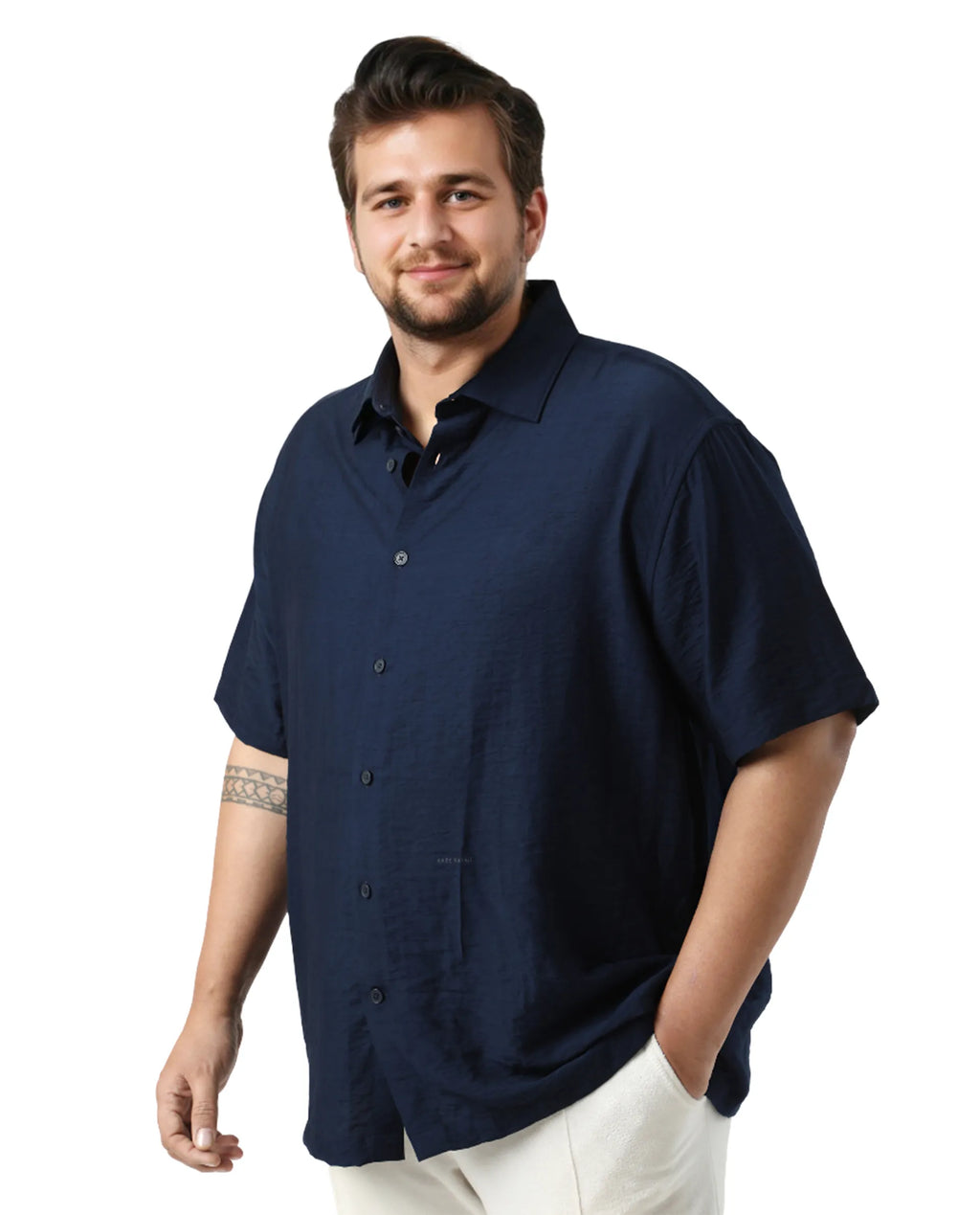 Rare Rabbit Men Torin Big Pastel Navy Viscose Blend Fabric Half Sleeve Spread Collar Button Closure Plain Shirt