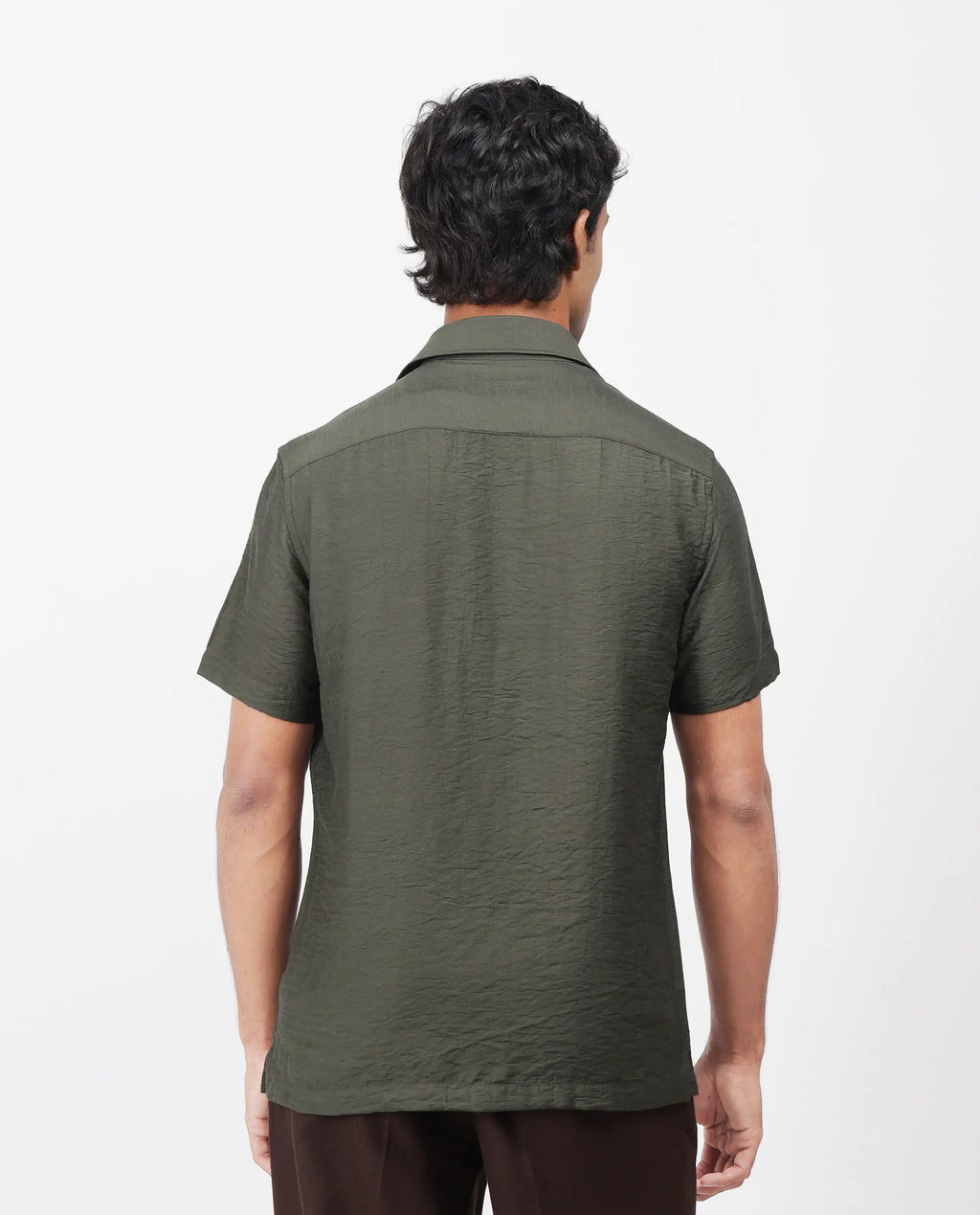 Rare Rabbit Men's Torit Dark Olive Viscose Blend Plain Regular Fit Half Sleeve Collared Shirt