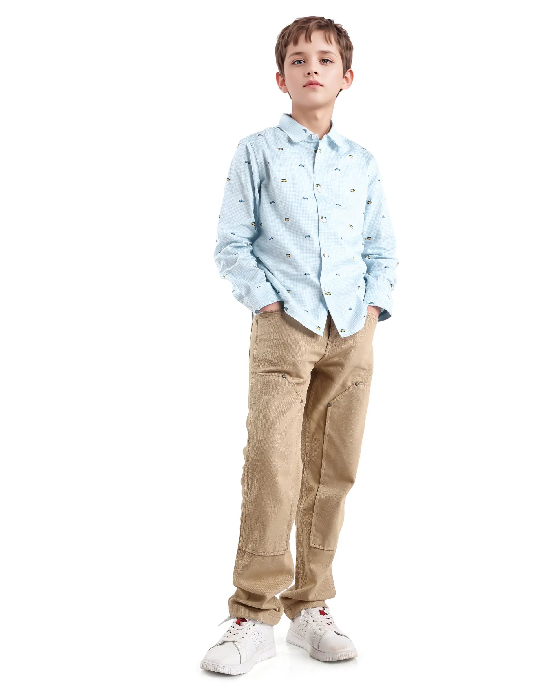 Rare Ones Kids Traf Light Blue Cotton Printed Button Closure Regular Fit Shirt