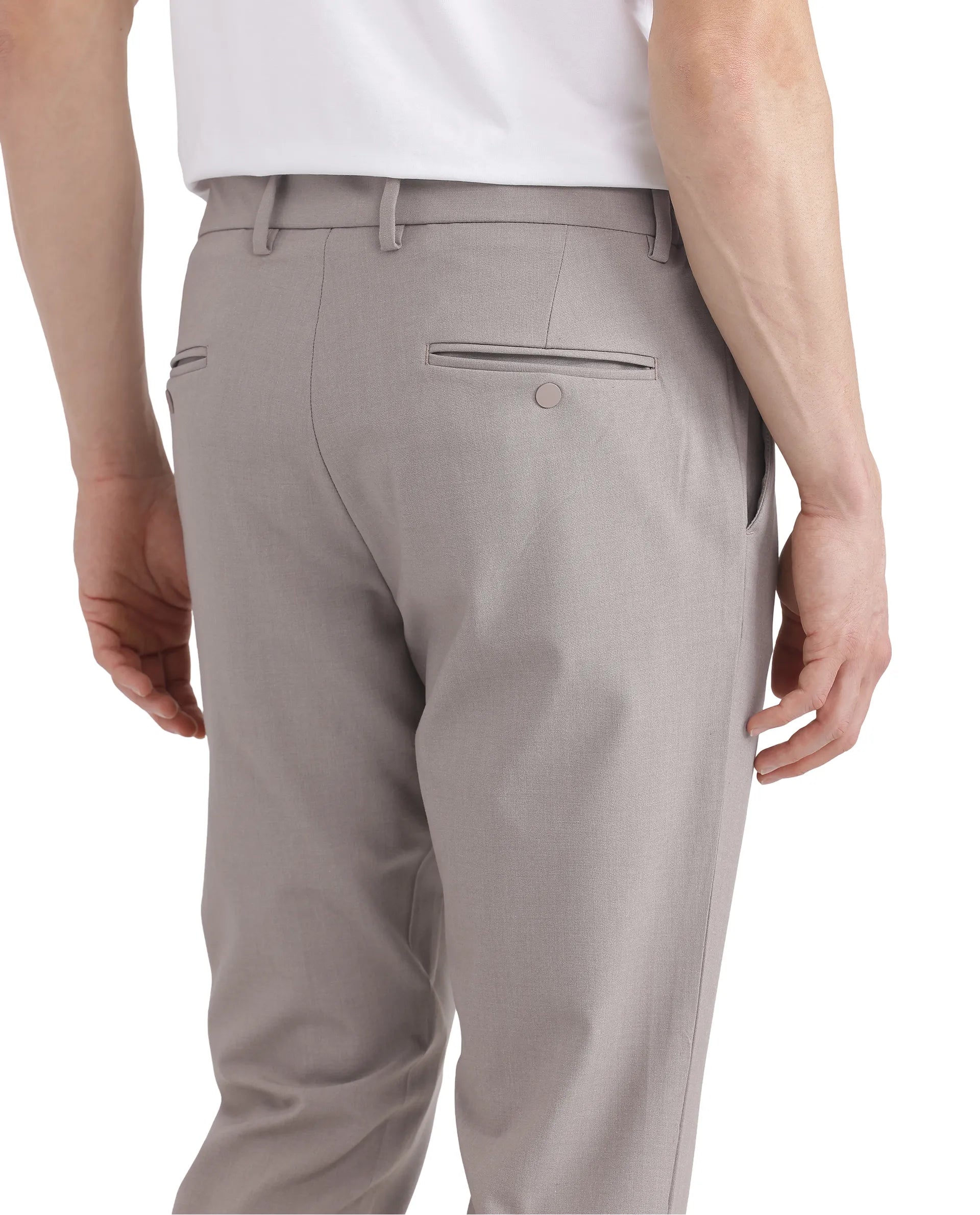 Rare Rabbit Men's Travel-26 Dark Beige Polyester Blend Plain Regular Fit Trouser