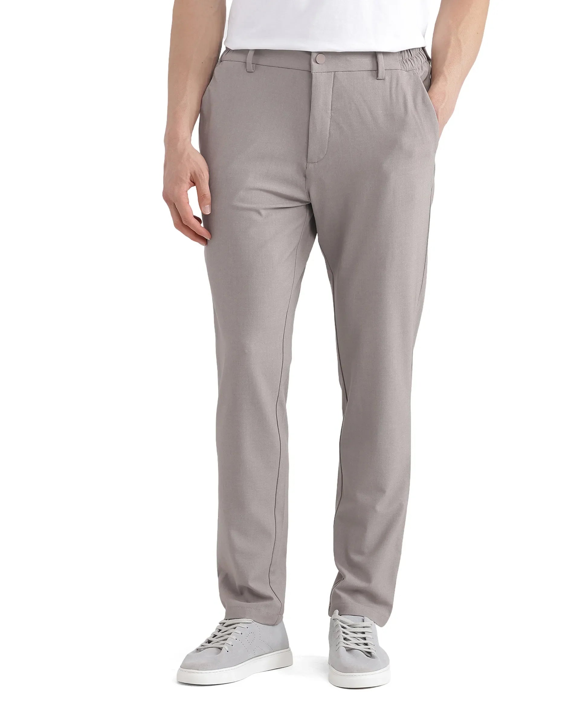 Rare Rabbit Men's Travel-26 Dark Beige Polyester Blend Plain Regular Fit Trouser