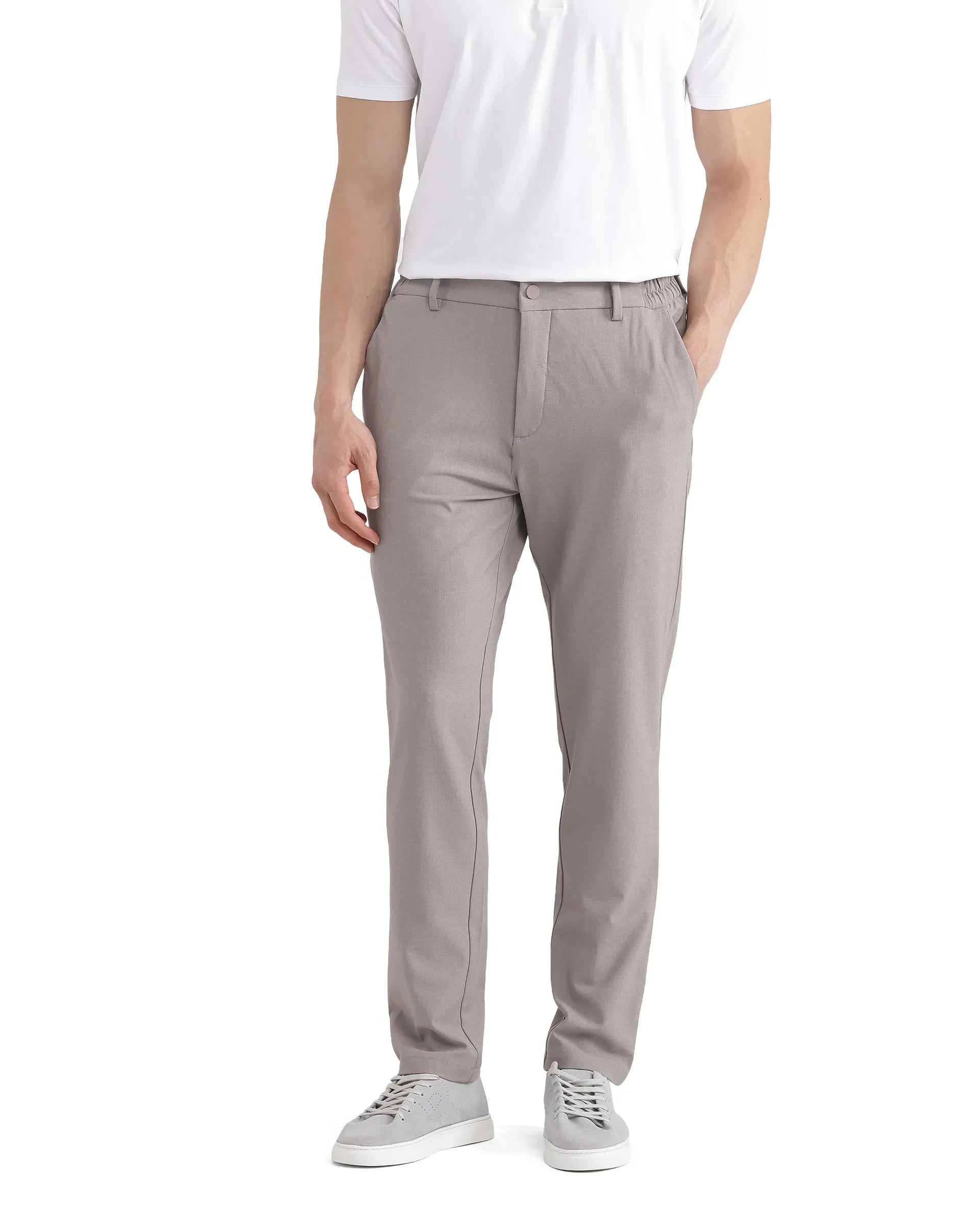 Rare Rabbit Men's Travel-26 Dark Beige Polyester Blend Plain Regular Fit Trouser