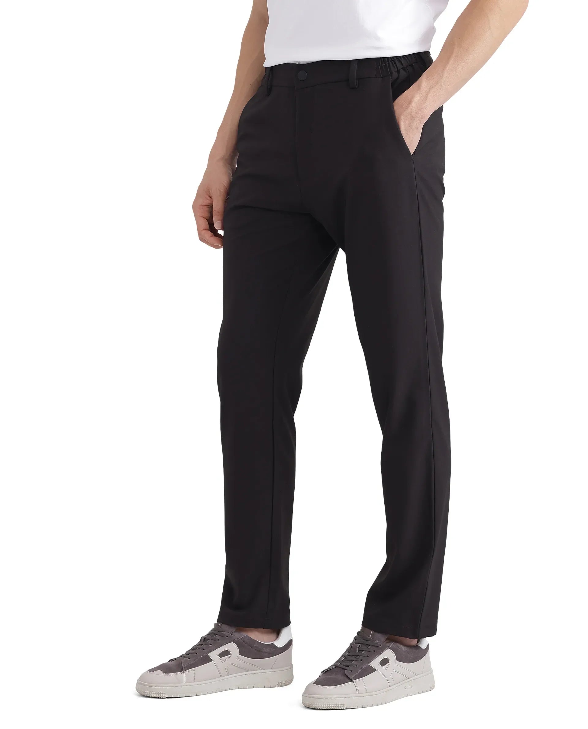 Rare Rabbit Men's Travel-26 Dark Brown Polyester Blend Plain Regular Fit Trouser