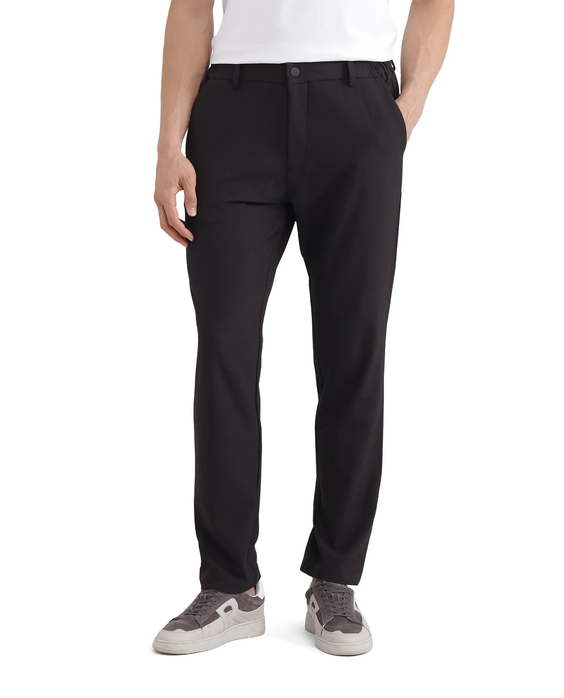 Rare Rabbit Men's Travel-26 Dark Brown Polyester Blend Plain Regular Fit Trouser