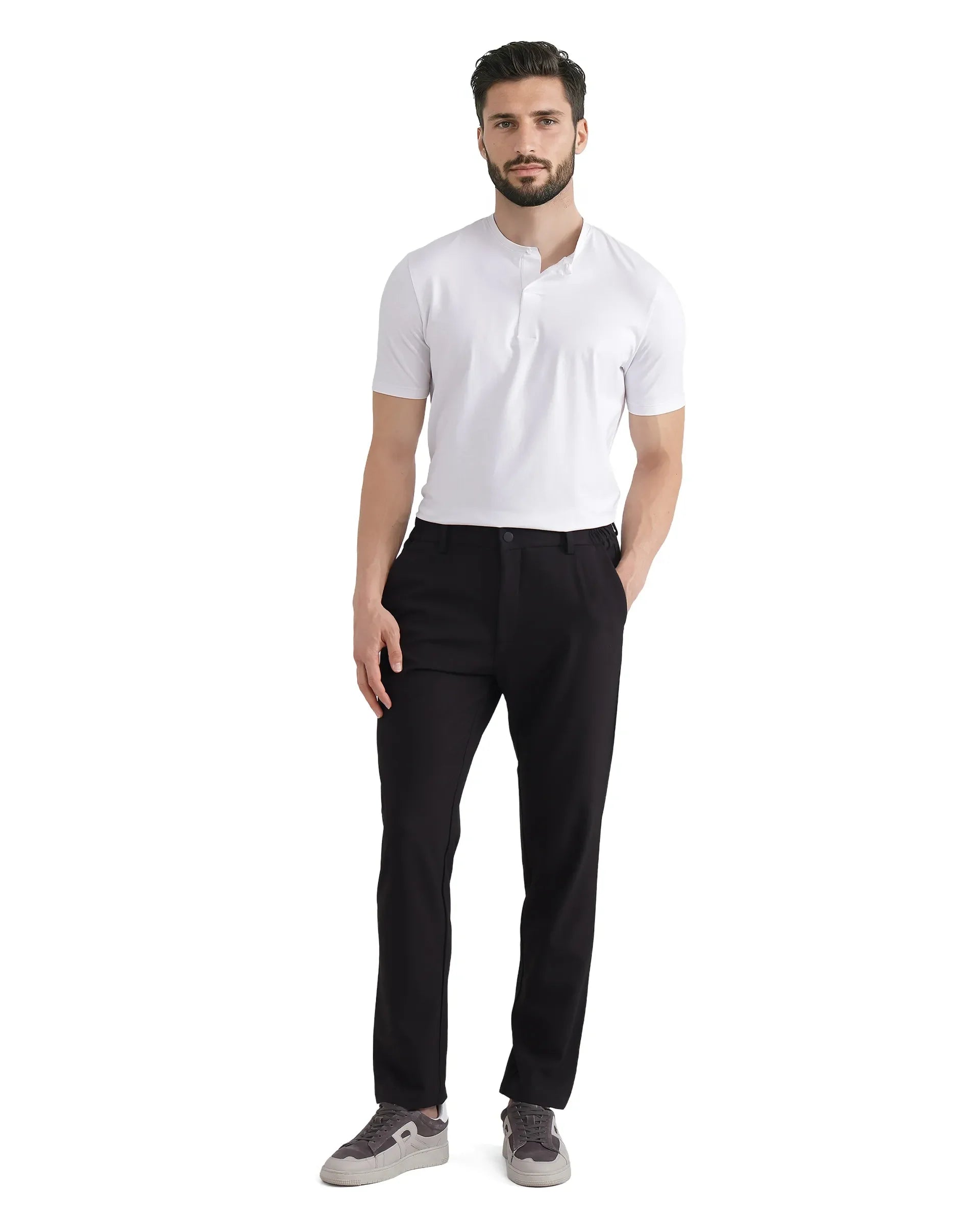 Rare Rabbit Men's Travel-26 Dark Brown Polyester Blend Plain Regular Fit Trouser