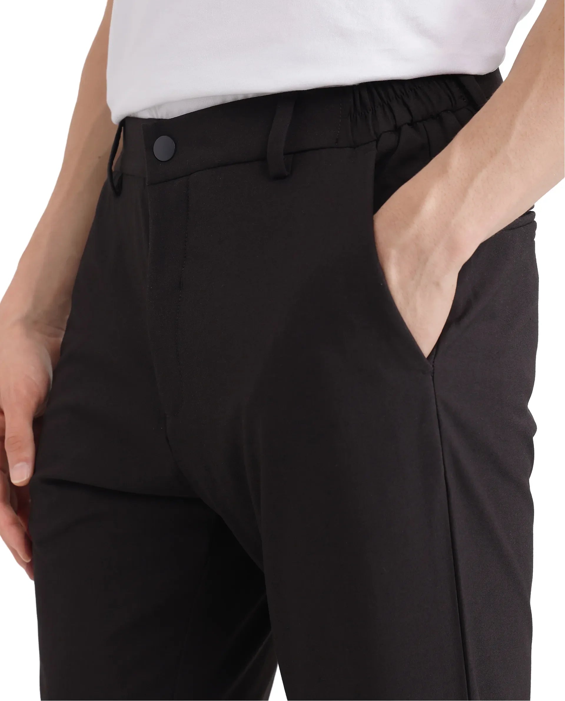 Rare Rabbit Men's Travel-26 Dark Brown Polyester Blend Plain Regular Fit Trouser