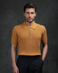 Rare Rabbit Men's Tris Dark Mustard Cotton Plain Regular Fit Half Sleeve Polo