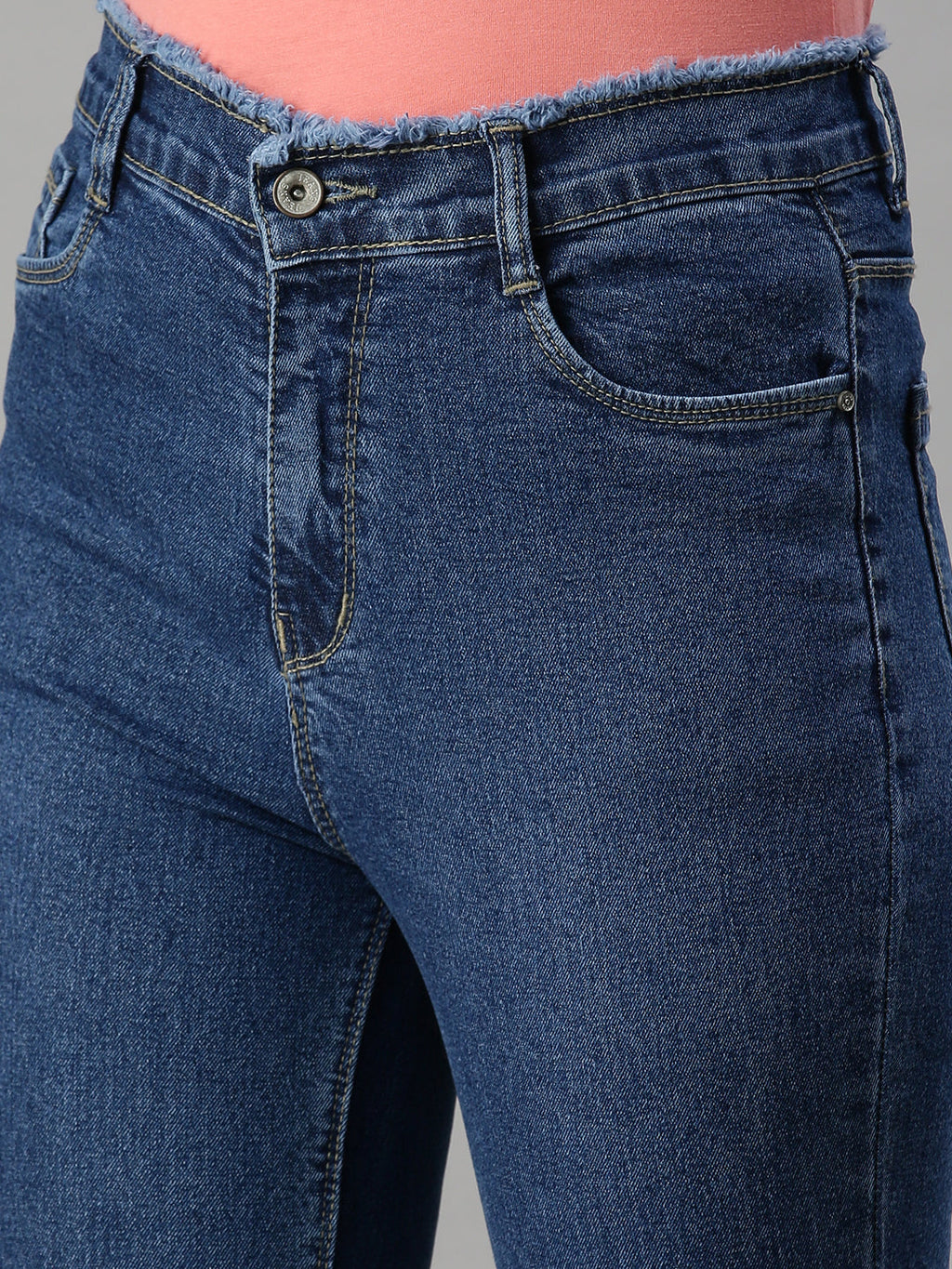 Women's Navy Blue Straight Fit High-Rise Clean Look Jeans