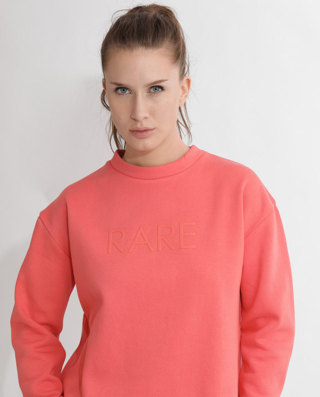 Rareism Women's Tupino Orange Polyester Blend Crew Neck Plain Cuffed Sleeve Relaxed Fit Sweatshirt