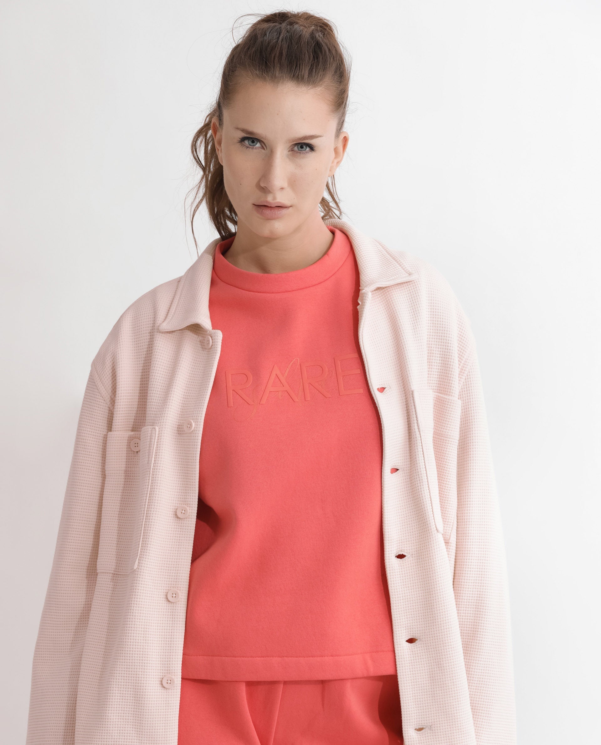 Rareism Women's Tupino Orange Polyester Blend Crew Neck Plain Cuffed Sleeve Relaxed Fit Sweatshirt