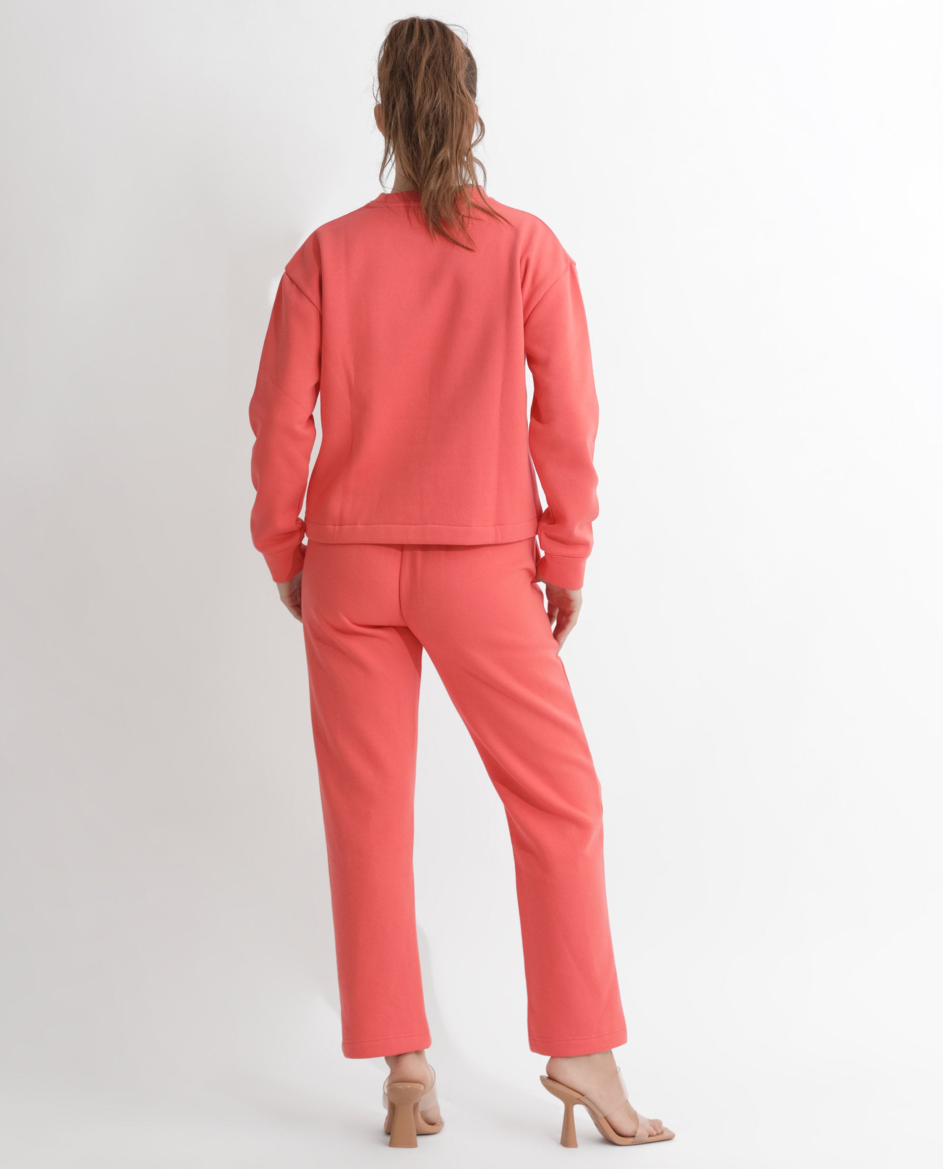Rareism Women's Tupino Orange Polyester Blend Crew Neck Plain Cuffed Sleeve Relaxed Fit Sweatshirt