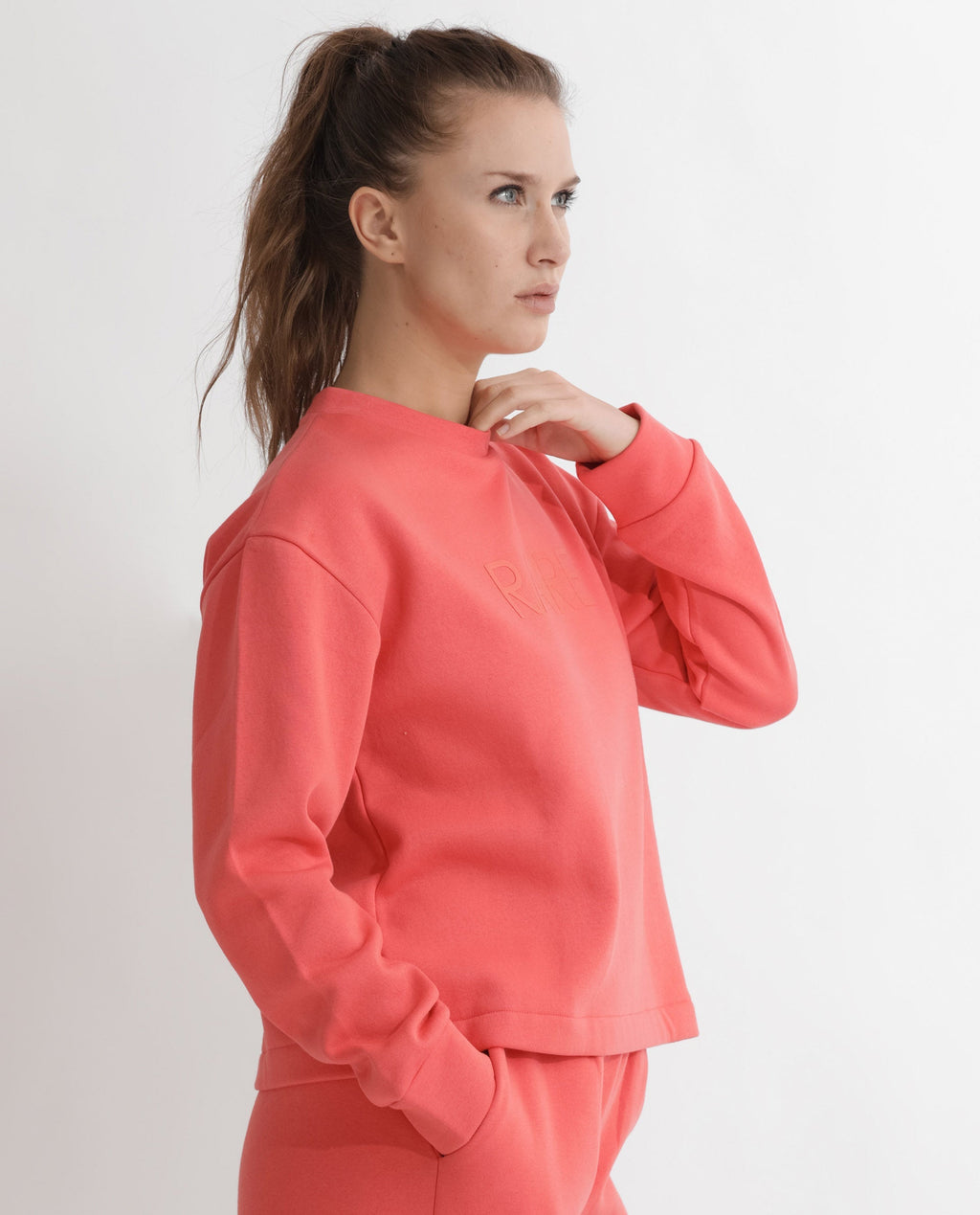 Rareism Women's Tupino Orange Polyester Blend Crew Neck Plain Cuffed Sleeve Relaxed Fit Sweatshirt
