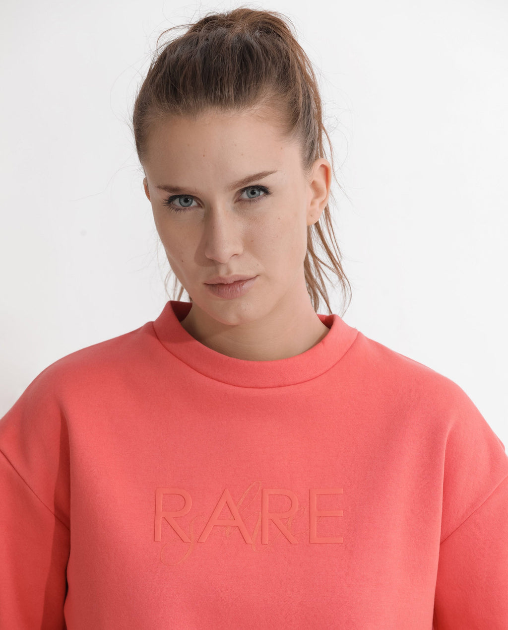 Rareism Women's Tupino Orange Polyester Blend Crew Neck Plain Cuffed Sleeve Relaxed Fit Sweatshirt