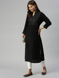 Women's Black Solid Straight Kurta