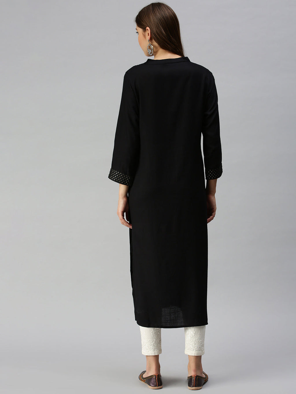 Women's Black Solid Straight Kurta
