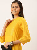 Women's Mustard Thread Work Anarkali Kurta