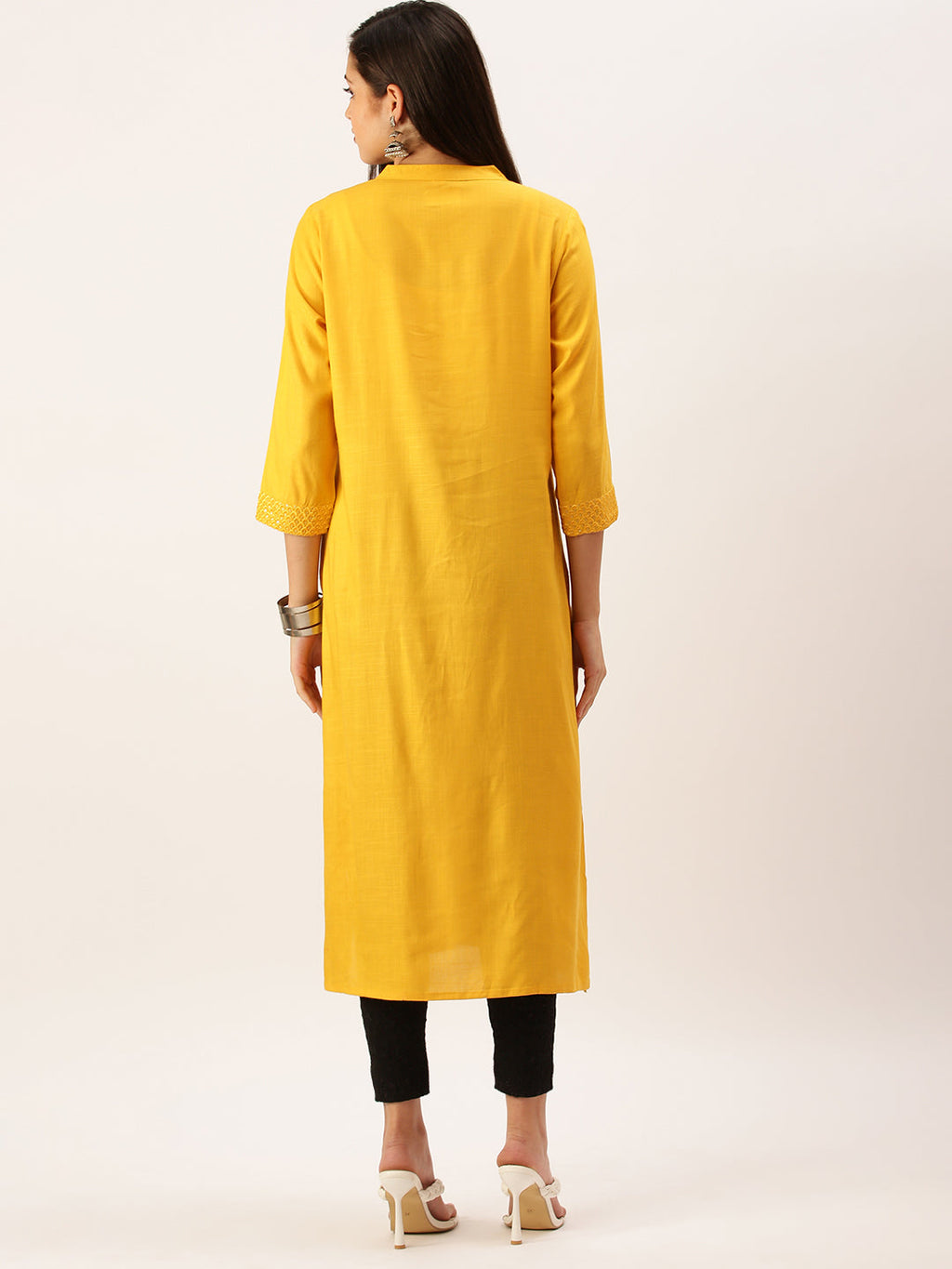 Women's Mustard Thread Work Anarkali Kurta