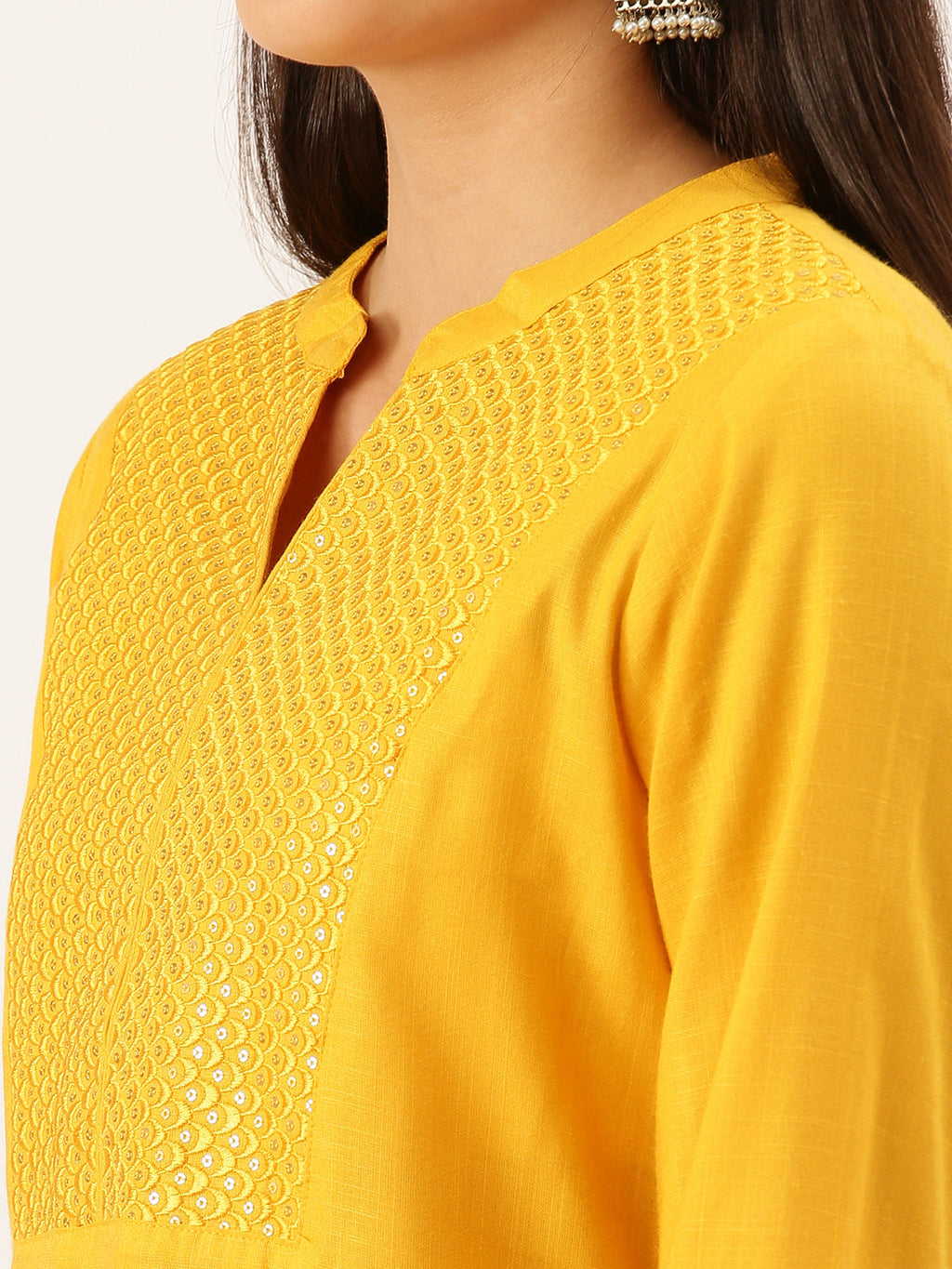 Women's Mustard Thread Work Anarkali Kurta