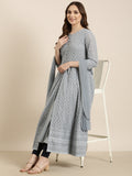Women's Anarkali Grey Embellished Kurta Sets with Dupatta & Detachable Inner Lining