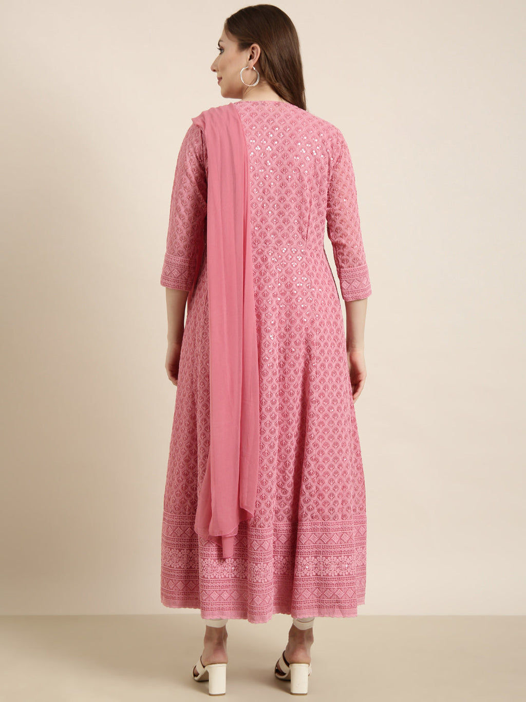 Women's Anarkali Pink Embellished Kurta Sets with Dupatta & Inner Lining