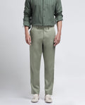 Rare Rabbit Men's Ugo Dusky Green Cotton Blend Plain Regular Fit Trouser