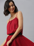 Women's Shoulder Straps Embellished Maxi Maroon Dress