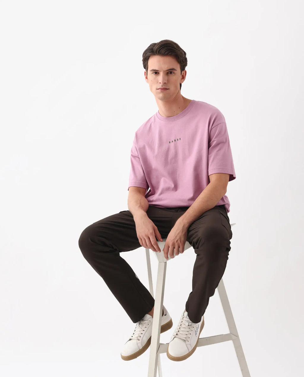 Rare Rabbit Men's Voiz Pink Cotton Graphic Print Oversized Fit Half Sleeve Crew Neck T-Shirt