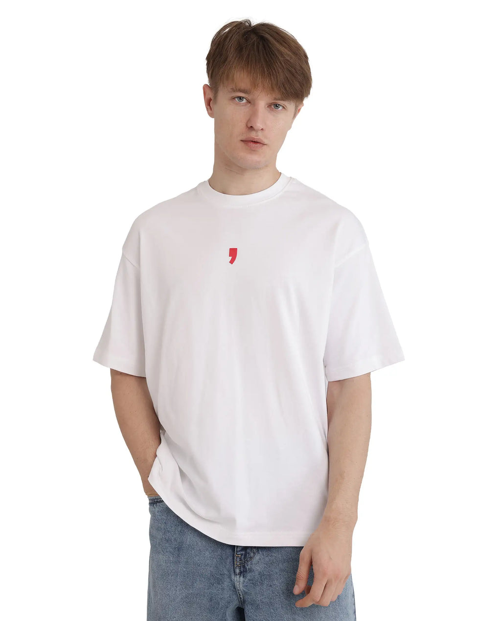 Rare Rabbit Men's Voy White Cotton Graphic Print Oversized Fit Half Sleeve Crew Neck T-Shirt