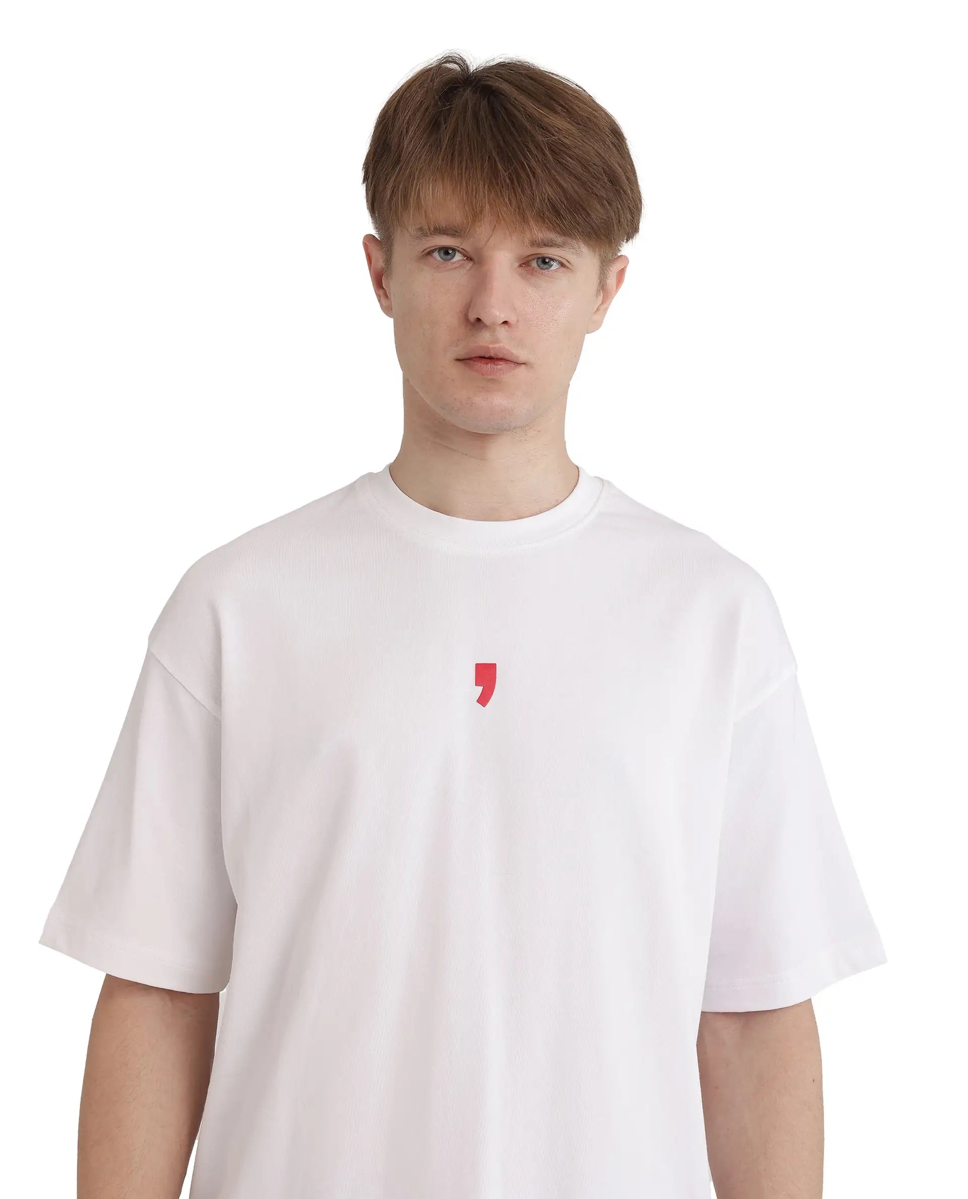 Rare Rabbit Men's Voy White Cotton Graphic Print Oversized Fit Half Sleeve Crew Neck T-Shirt