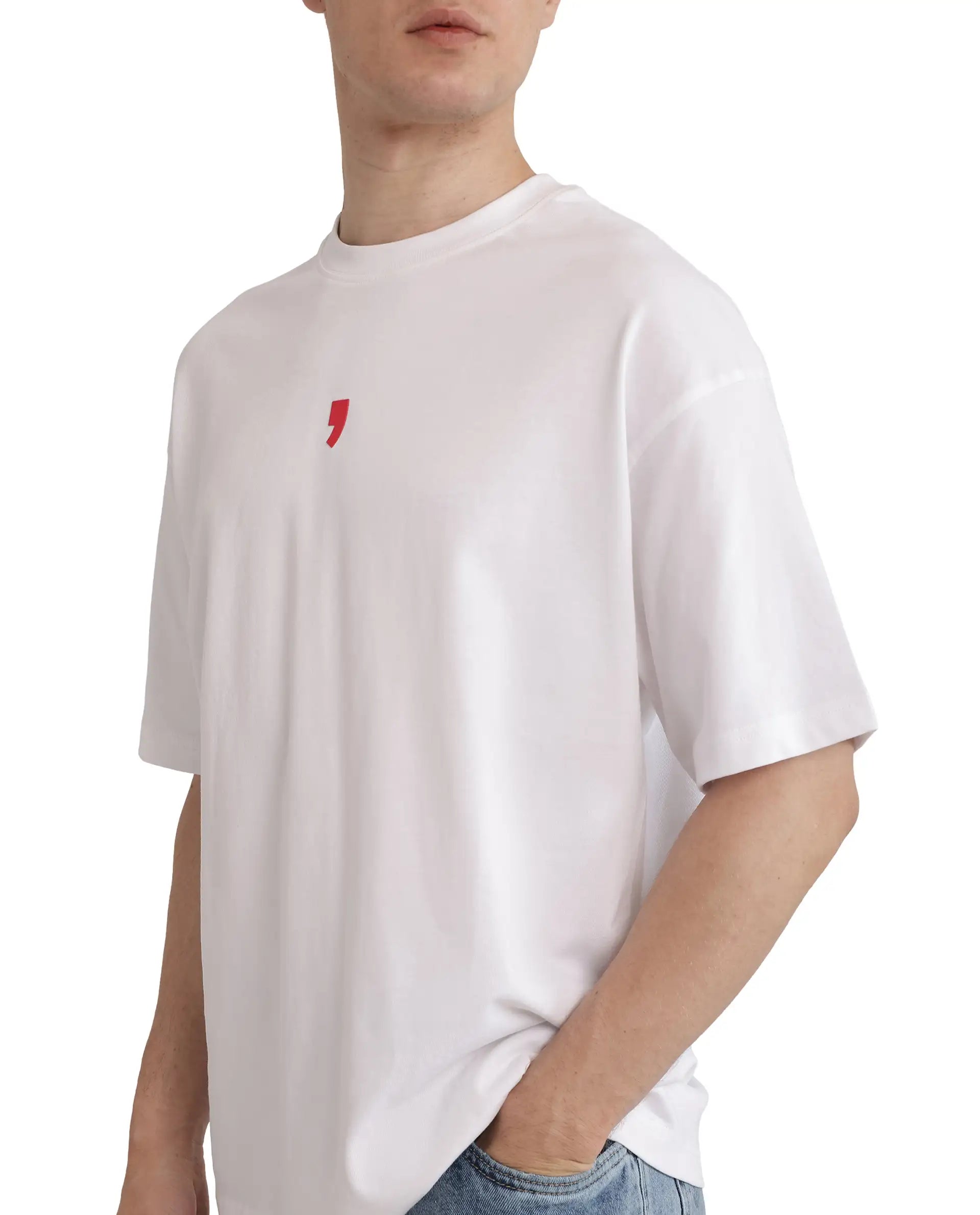Rare Rabbit Men's Voy White Cotton Graphic Print Oversized Fit Half Sleeve Crew Neck T-Shirt