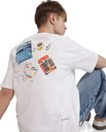 Rare Rabbit Men's Voy White Cotton Graphic Print Oversized Fit Half Sleeve Crew Neck T-Shirt